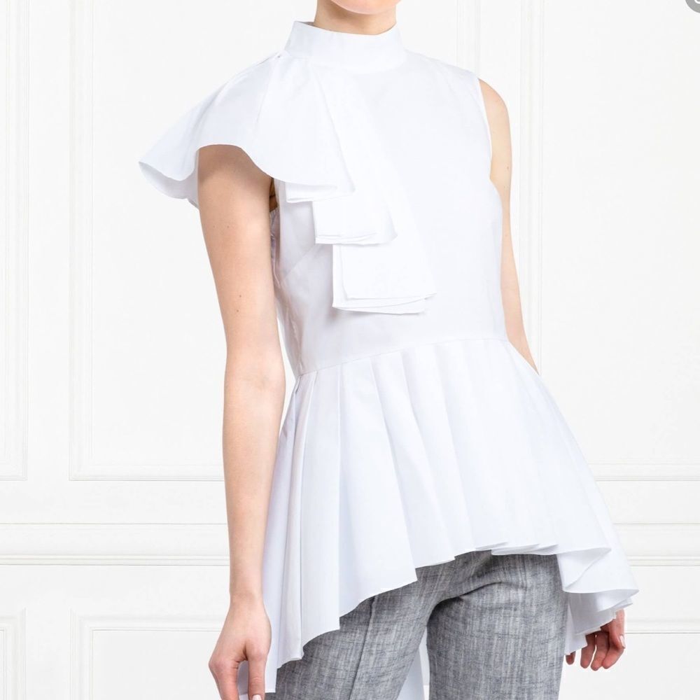 Anne Fontaine Palaja Ruffle Neck Top Sleeveless Asymmetrical Hem Top New Size 44